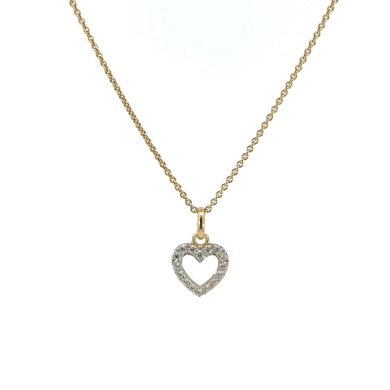 Hjerte vedhæng i 8 kt guld med zirkonia og forgyldt kæde 45 cm