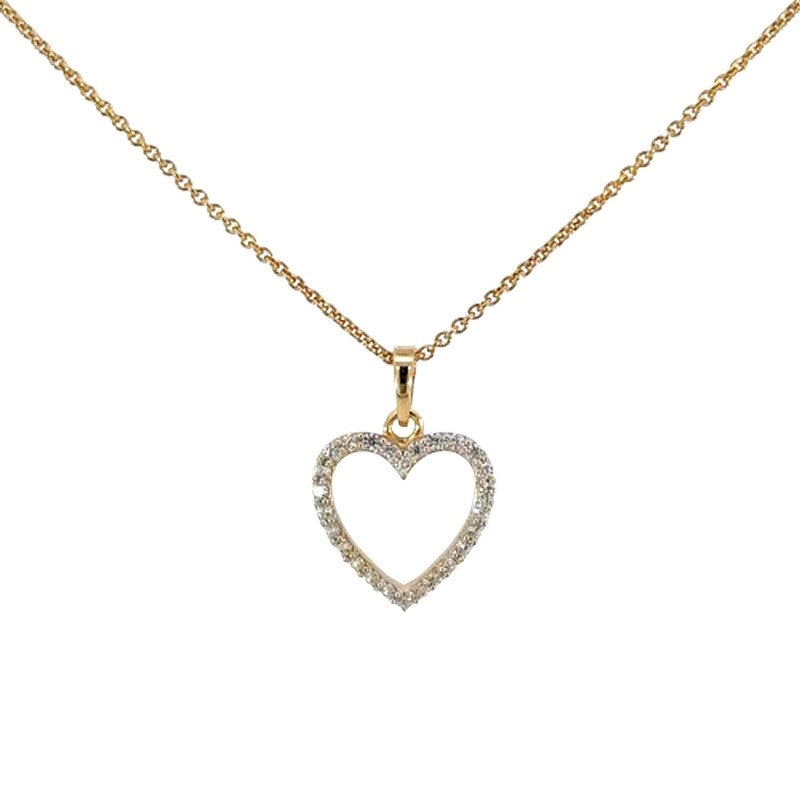 Hjertevedhæng i 8 kt guld med zirkonia og forgyldt kæde 45 cm