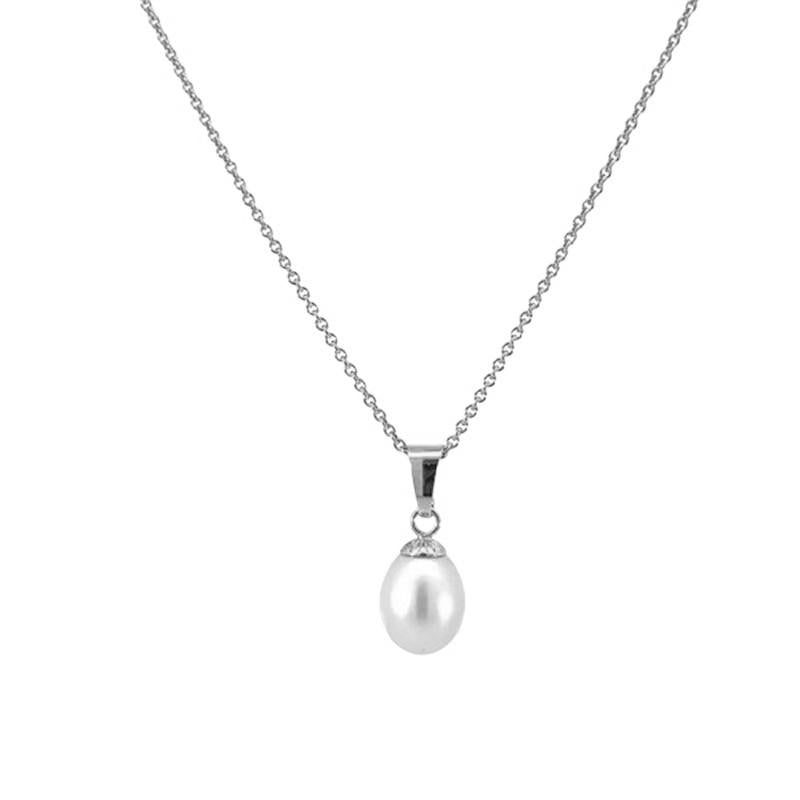 Smykkecenter vedhæng i sølv med hvid ferskvandsperle og sølvkæde 45 cm