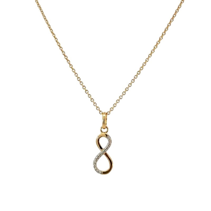 Evighedsvedhæng i 8 kt guld med zirkonia og forgyldt kæde 45 cm fra Smykkecenter