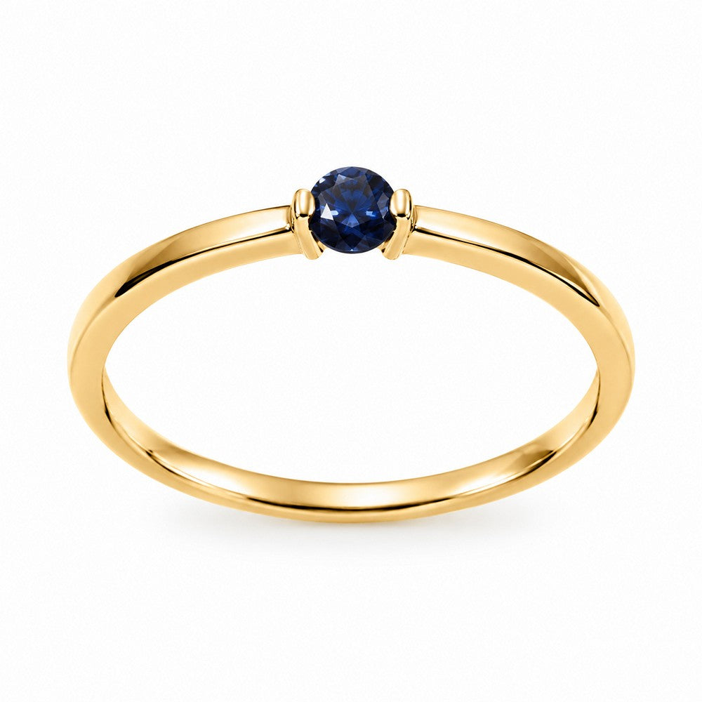 Ring i 8 kt guld med blå safir fra Guldcenter – elegant blankpoleret signaturring.