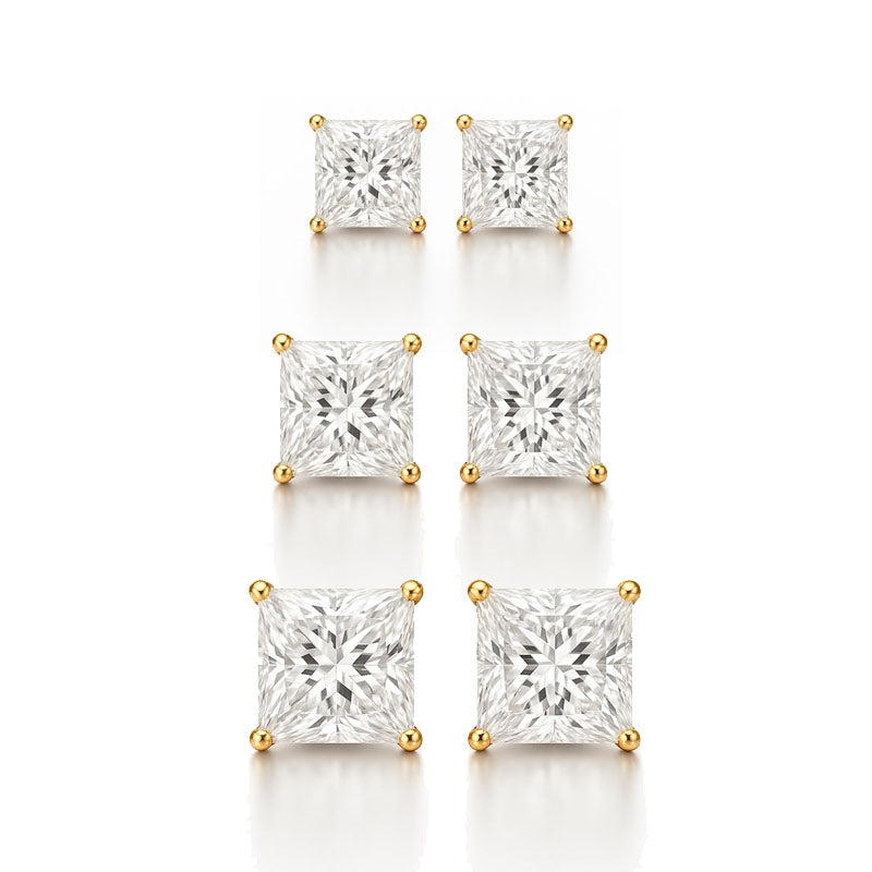 8 kt guld ørestikker med firkantede zirkonia, 3–5 mm fra Smykkecenter i klassisk design.