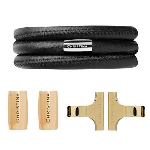 Christina Collect startersæt i forgyldt sølv med sort lædersnor 16 mm