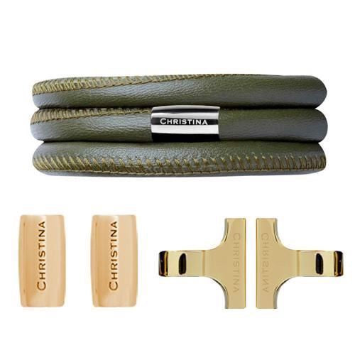 Christina Jewelry & Watches startsæt med lædersnor og forgyldt sølv 16 mm – grøn