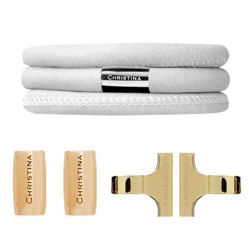 Christina Collect startsæt i forgyldt sølv med hvid lædersnor 16 mm