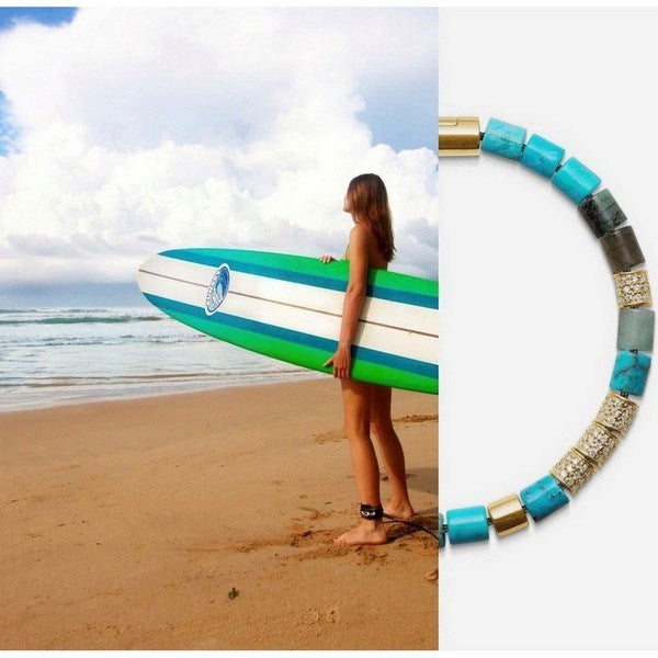 Black Sun GOLD COAST armbånd i sort nylonsnor med 14 kt guldlås, smaragd, turkis, guld og diamant, 16,5–21 cm – Mads Z