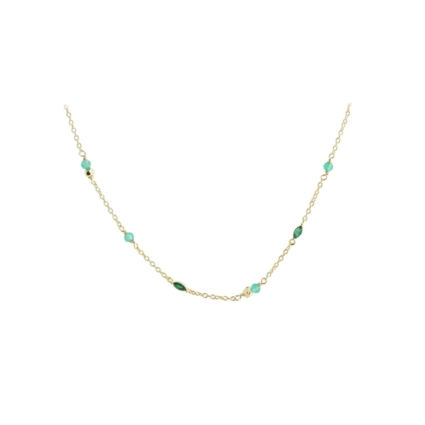 Aqua Dulce halskæde i 14 karat forgyldt sterlingsølv med grønne agat-sten