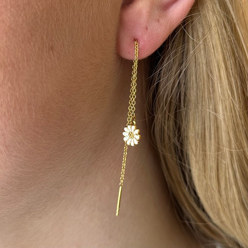 Siersbøl marguerit ørekæder i forgyldt sølv 7 mm