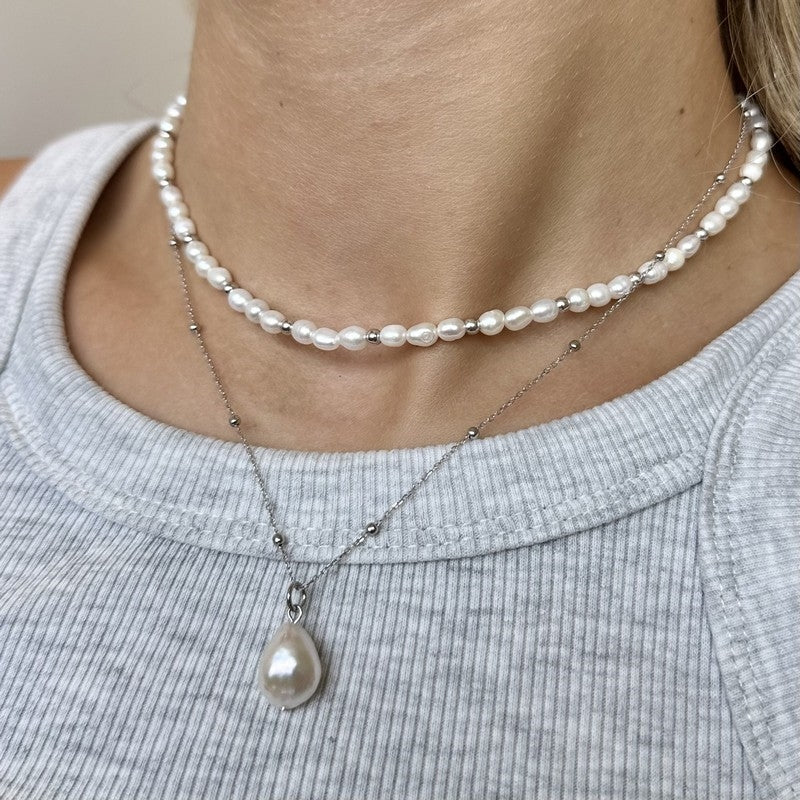 Single perlehalskæde i sølv fra MerlePerle