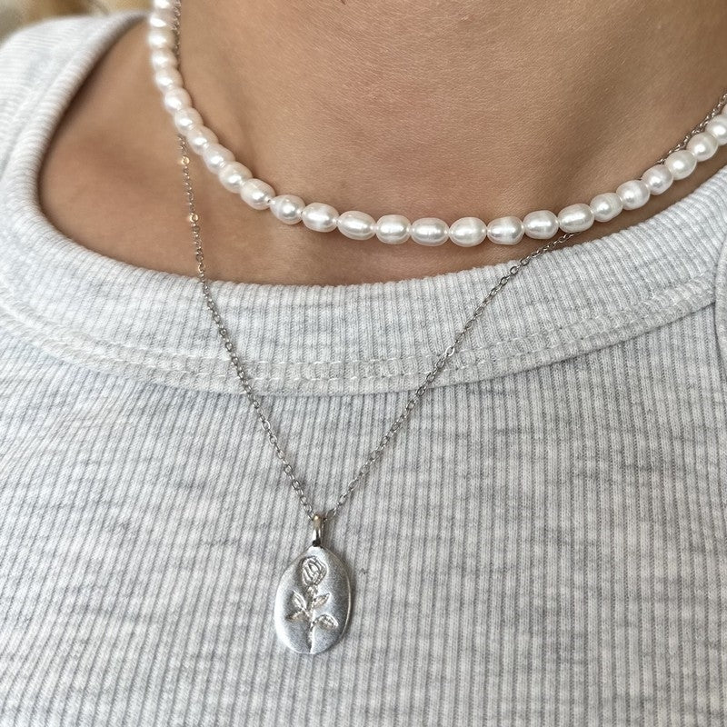 Mimi perlehalskæde i sølv med ovale ferskvandsperler 36+3 cm fra MerlePerle