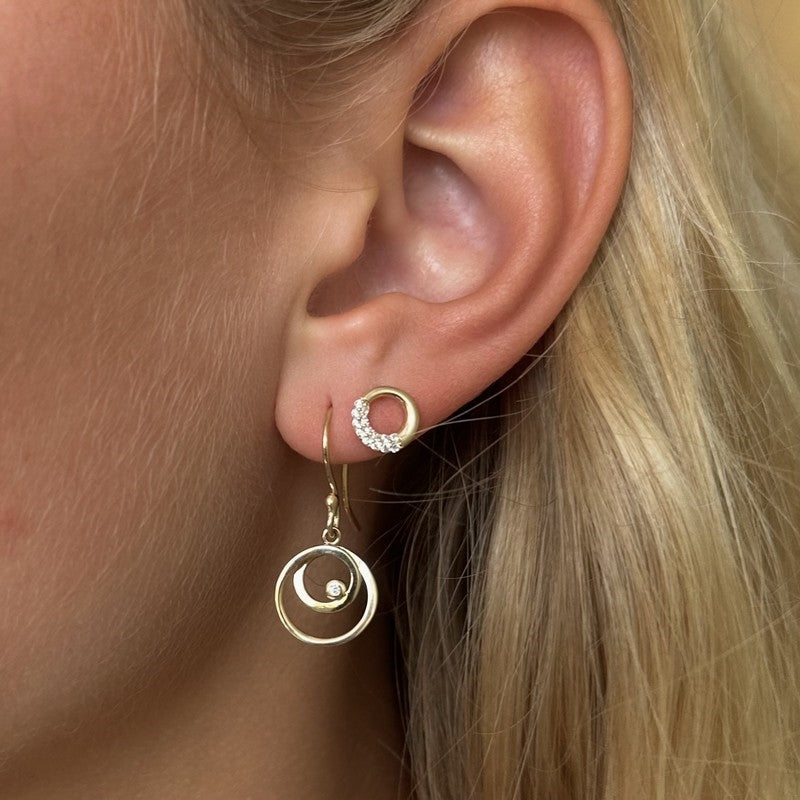 Siersbøl øreringe i 8 karat guld med zirkonia, cirkel 7,5 mm