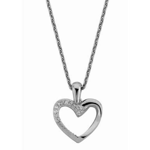 Nuran hjertevedhæng i 14 kt hvidguld med 12 diamanter (0,06 ct) og 42 cm rhodineret sølvkæde