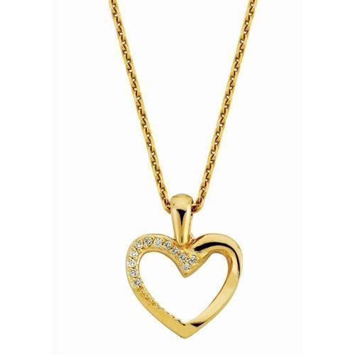 Nuran hjertevedhæng i 14 kt guld med 12 diamanter (0,06 ct) og 42 cm forgyldt sølvkæde