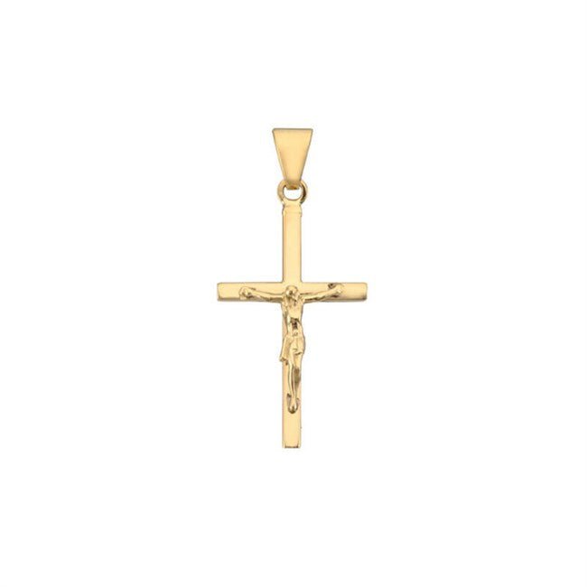 Bnh stolpekors vedhæng med Jesus i 8 eller 14 karat guld – klassisk guldkors med Jesusfigur.