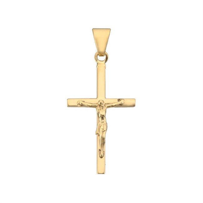 Bnh stolpe kors vedhæng med Jesus i 8 eller 14 karat guld – klassisk stolpekors i guld 2,1–3,4 cm.