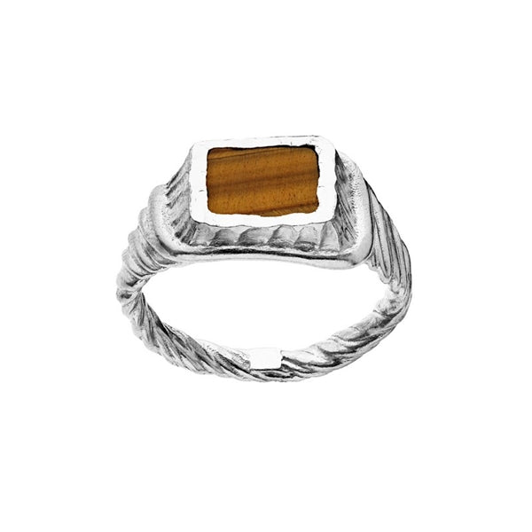 Kim signetring i sølv fra Maanesten med tigerøje