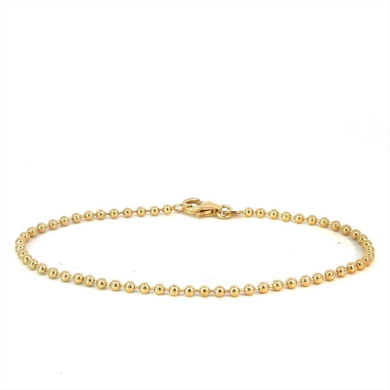 BNH kuglekæde armbånd i 14 karat guld med 2 mm runde kugler og karabinlås, 17–21 cm.