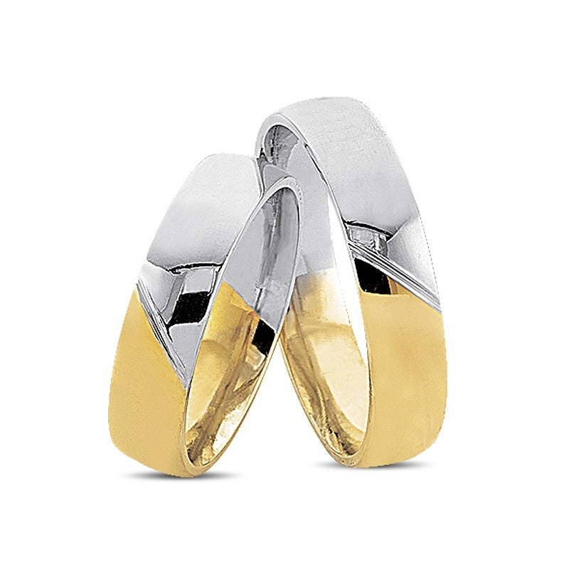 Vielsesringe fra Nuran i 14 kt guld og hvidguld med tofarvet markering.