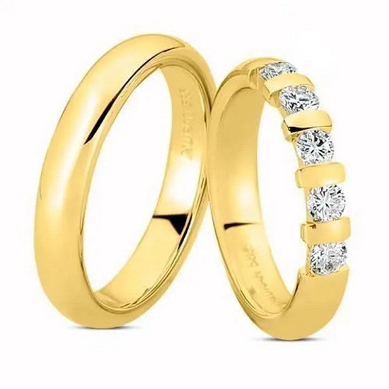 Eksklusiv Nuran vielsesringe i 8 eller 14 karat guld med 5 x 0,08 ct diamanter, buet og blankt design.