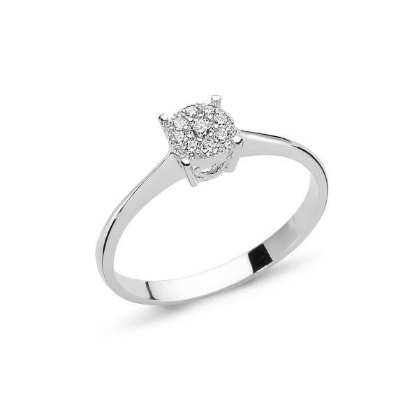 Coronet diamantring i 14 karat hvidguld fra Nuran med rosetdesign og 9 Wesselton/SI diamanter.