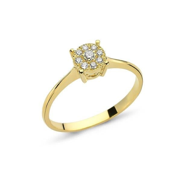 Nuran Coronet diamantring i 14 karat guld med 9 brillanter, set fra oven