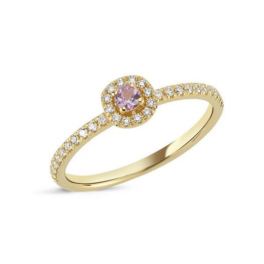 Sofia diamantring i 14 kt guld med pink safir og 0,17 ct diamanter
