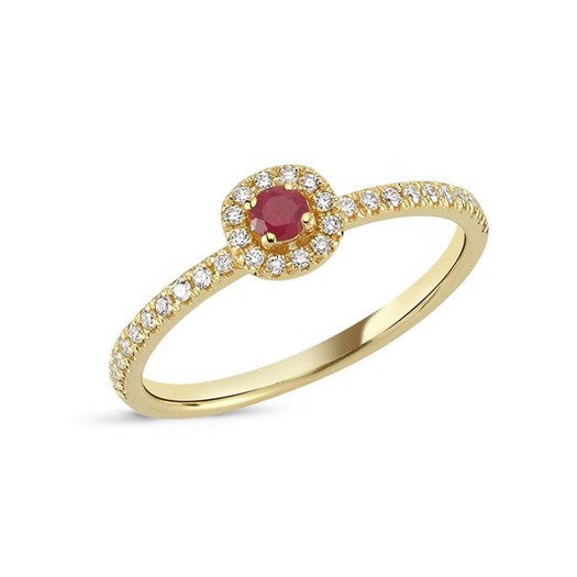Sofia Nuran ring i 14 karat guld med rubin og 0,17 ct diamanter fra Nuran – elegant diamantring med rund rubin.