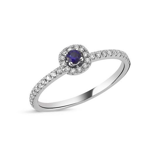 Nuran ring i 14 karat hvidguld med blå safir og diamanter (0,17 ct)