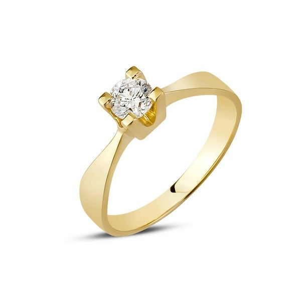 Diamantring i 14 karat guld med 0,30 ct diamant og fire-grabbe fatning fra Nuran.