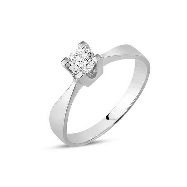 Diamantring fra Nuran i 14 karat hvidguld med 0,30 ct Wesselton/Si diamant i firegrabbe fatning.