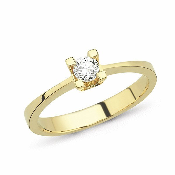 Nuran STAR ring i 14 karat guld med 4 greb og rund diamant på 0,03–0,50 ct.