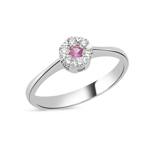 Nuran Flora ring i 14 kt hvidguld med pink safir og 0,18 ct diamanter