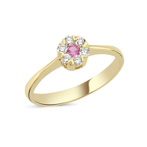 Nuran Flora diamantring i 14 karat guld med pink safir og 0,18 ct diamanter