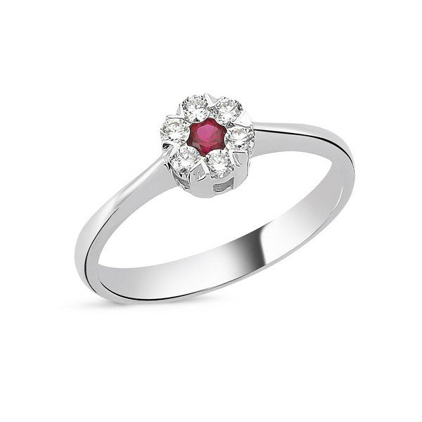 Nuran Flora ring i 14 kt hvidguld med rubin og 0,18 ct diamanter