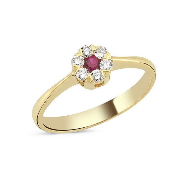 Flora diamantring i 14 kt guld med rubin og 0,18 ct diamanter
