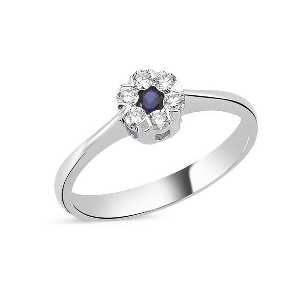 Nuran Flora ring i 14 kt hvidguld med blå safir og 0,18 ct diamanter