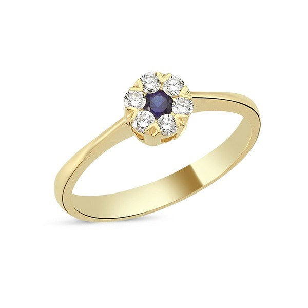 Nuran Flora ring i 14 kt guld med blå safir og i alt 0,18 ct diamanter