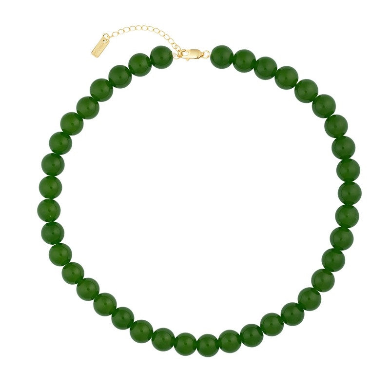 House of Vincent halskæde i forgyldt sølv med grønne krystalperler 37–42 cm – chunky rundformede perler.