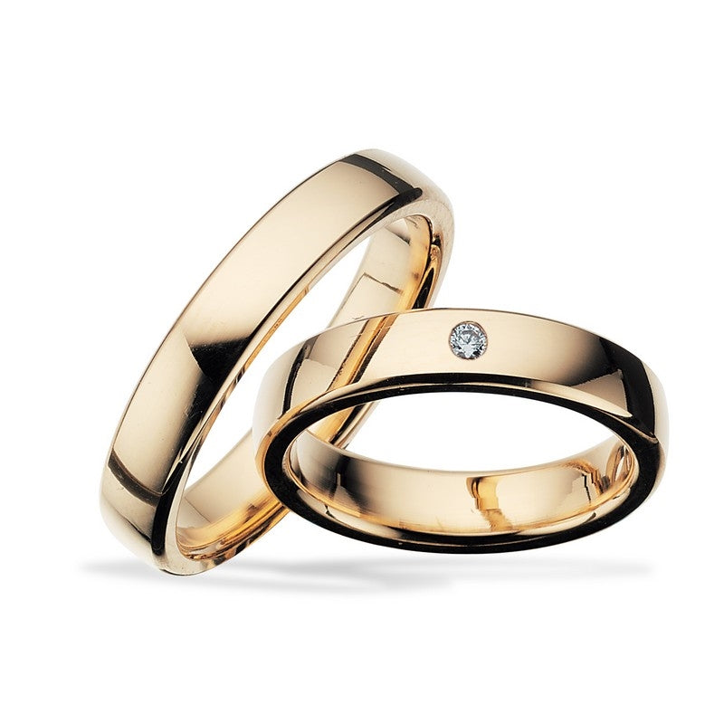 Scrouples vielsesringe i guld med diamant – set fra oven