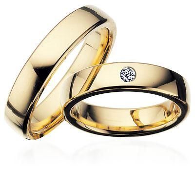 Scrouples vielsesringe i guld med diamant – detalje af fatning