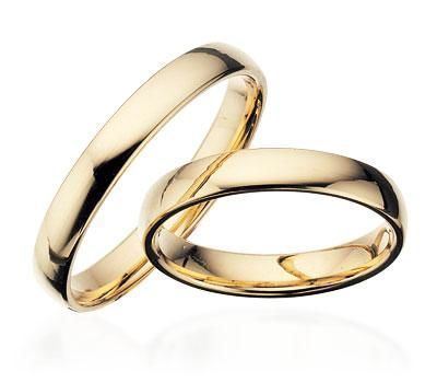 Klassiske Scrouples vielsesringe i 8 eller 14 karat guld med glat, buet profil og 3,5 mm bredde, med eller uden diamant.