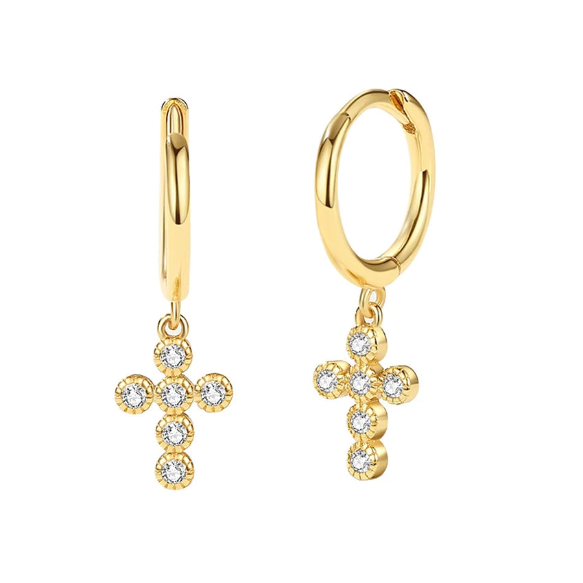 ByBirch øreringe i forgyldt sølv med korsvedhæng 23 mm