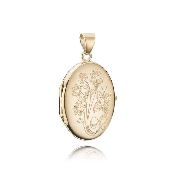 BNH oval medaljon med blomstermønster i 8 eller 14 karat guld Small 17 x 25 mm