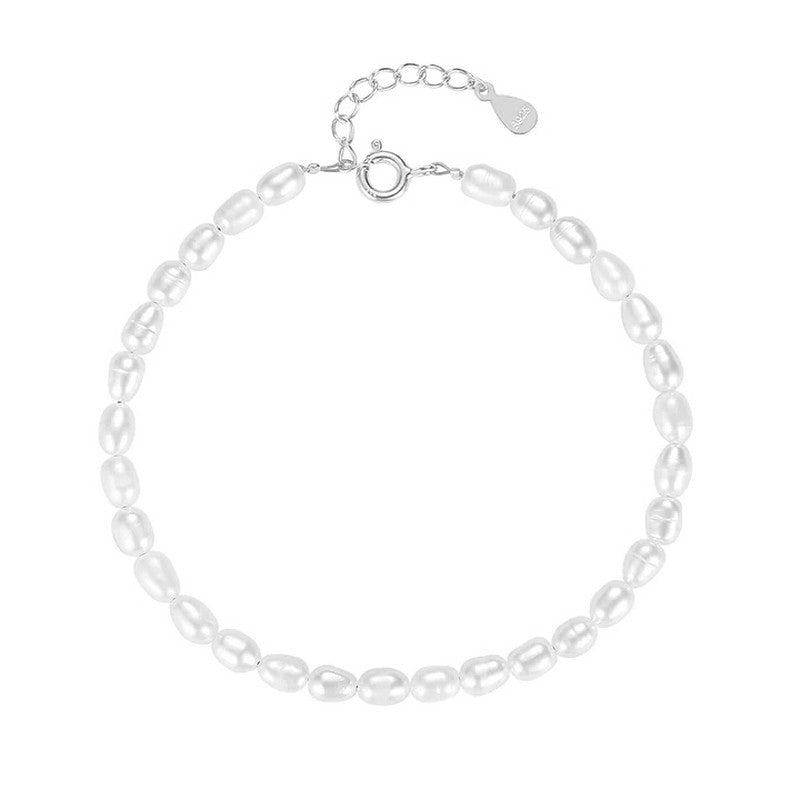 Barok perlearmbånd i sølv med ovale ferskvandsperler fra MerlePerle 17+3 cm