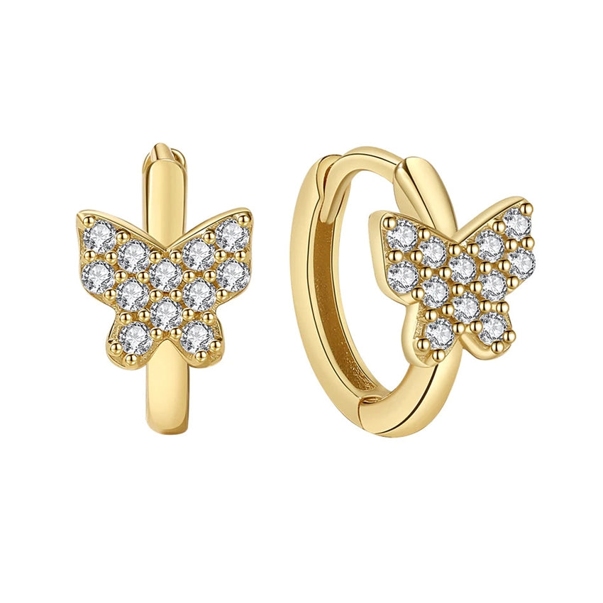 Butterfly creoler i 18 karat forgyldt sølv med zirkonia fra MerlePerle, 10,5 mm