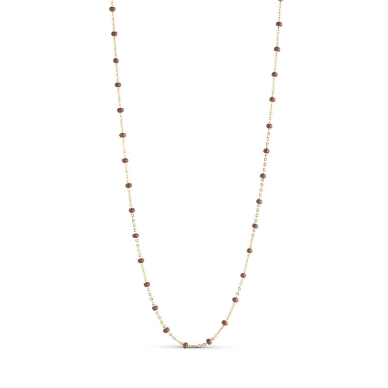 Lola Copper halskæde i 18 karat forgyldt sølv med brune emaljeperler fra Enamel Copenhagen, 38–42 cm