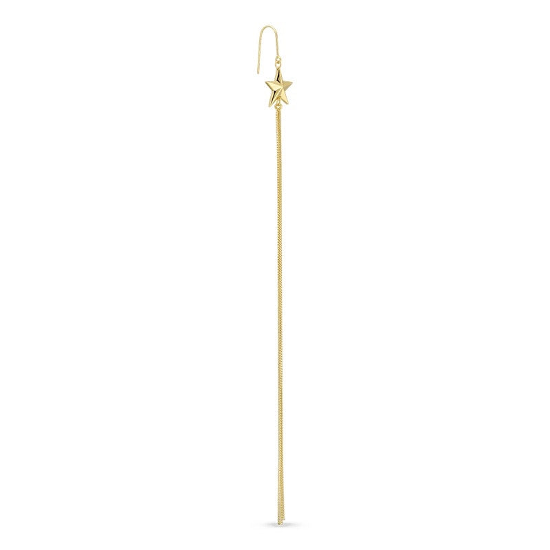 Jane Kønig Night Star ørering i 18 karat forgyldt sølv med stjerne og tre lange veneziakæder fra Night Magic AW24.