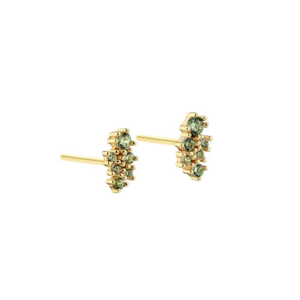 Aqua Dulce New Aura Olive Stud ørestikker i forgyldt sølv med grønne zirkonia, 7 mm.