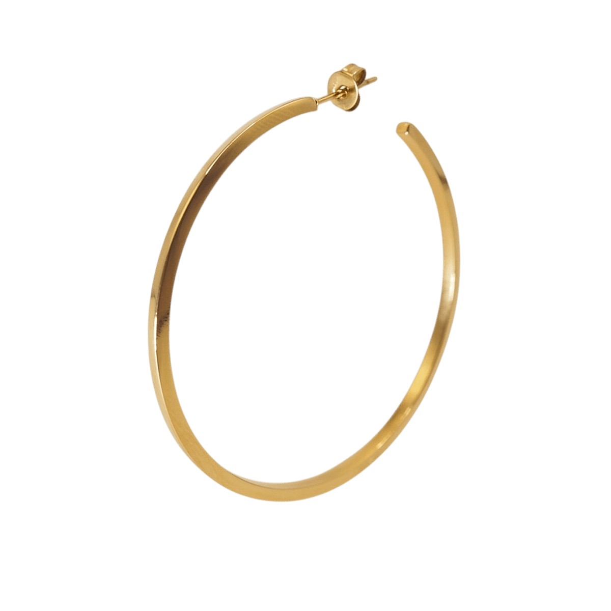 Jane Kønig Olympia hoop 27 mm i rustfrit stål med 18 karat forgyldning – guldfarvet kantet ørering med semi-blank overflade.
