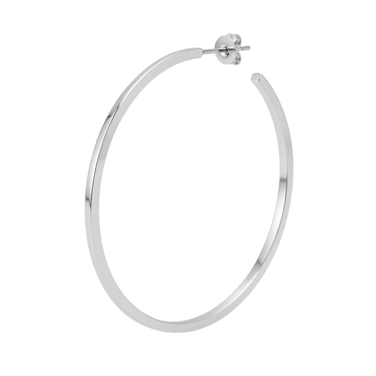 Jane Kønig olympia hoop 43 i rustfrit stål – ørering med kantet, semi-blank finish og diameter på 43 mm.